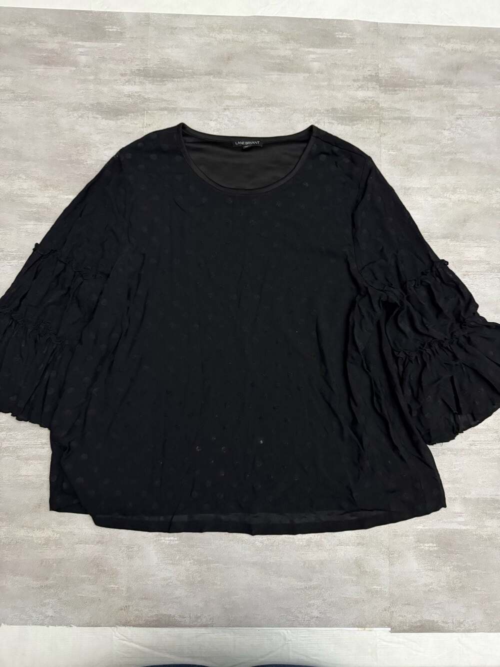 Lane Bryant Plus Size Black‎ Swiss Dot Chiffon Ruffle Sleeve Blouse